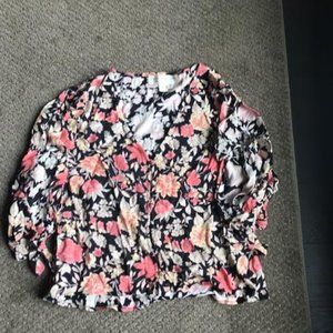 Flowered Coral/Black/Yellow short sleeved Blouse